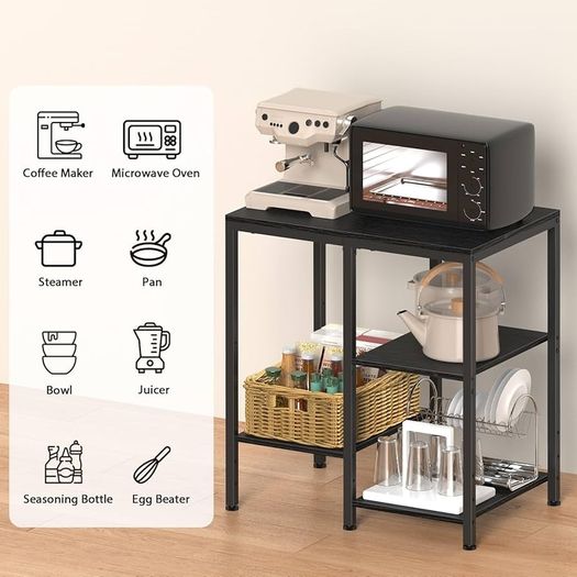 Kitchen Microwave Stand,4-Tier Adjustable Bakers Rack,Multi-Purpose Kitchen Storage Cart for Coffee Station,Space-Saving Metal Appliance Shelf for Living Room (Black)