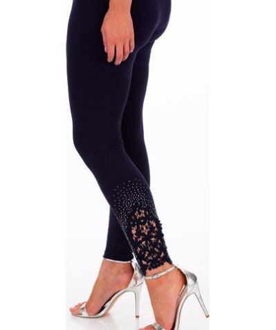 Fab Midnight Blue Leggings with Lace & Crystals size 16
