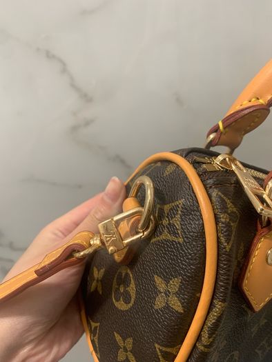 brown  and orange monogram mini speedy bag