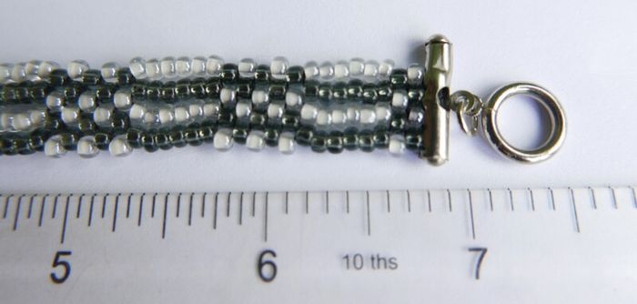 Kumihimo Seed Bead Bracelet: Black, White,  Silver Clasp