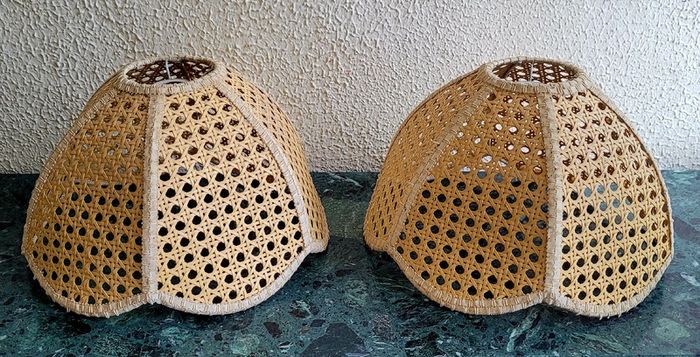 Vintage pair of rattan lampshades