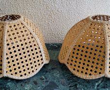 Vintage pair of rattan lampshades