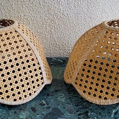 Vintage pair of rattan lampshades