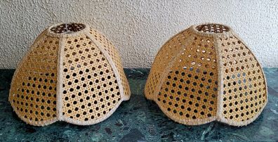 Vintage pair of rattan lampshades