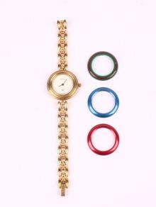 Gucci 1100-L Quartz Womens Watch 26mm Change Bezel Gold Plated