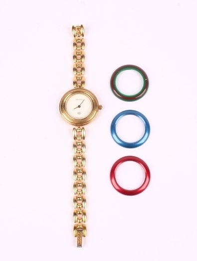 Gucci 1100-L Quartz Womens Watch 26mm Change Bezel Gold Plated