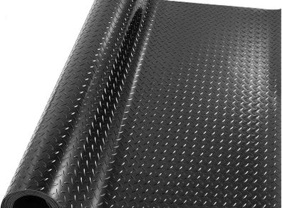 Rubber Garage Floor Mats 1M x 5M / 3.3Ft x 16.4Ft Anti-Slip Diamond Plate Mat 3mm Thick Heavy Duty Commercial Flooring Mat Roll for Under Car, Gym, Garage, Warehouse, Black