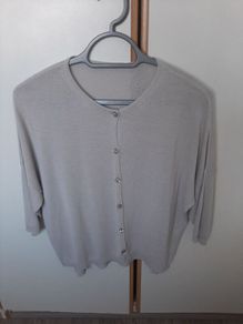 Fine Knit Silver Grey Cardigan with Jewelled Buttons