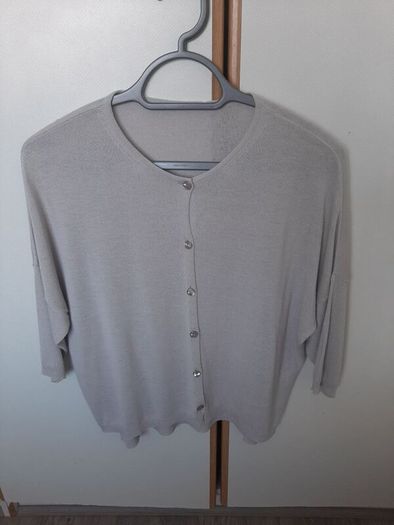 Fine Knit Silver Grey Cardigan with Jewelled Buttons