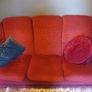 Wooden bed headboard and floral armchair Image 4