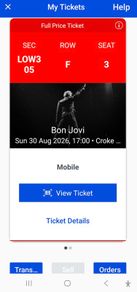 Bon Jovi Dublin 30th Aug mobile tickets x 2