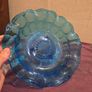 Vintage Turquoise Davison "Jacobean" pressed Glass Shallow 3 Footed Bowl Image 5