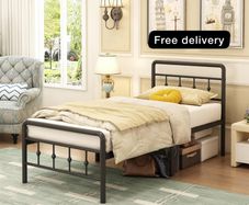 Small Single Bed Frame with Victorian Headboard and Footboard, 2ft6