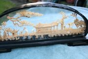 Vintage Asian Oriental Hand Carved Cork Art Shadow Box Diorama 3D