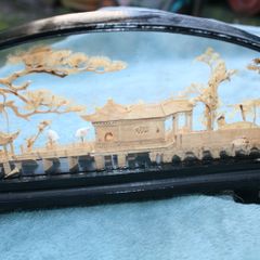 Vintage Asian Oriental Hand Carved Cork Art Shadow Box Diorama 3D