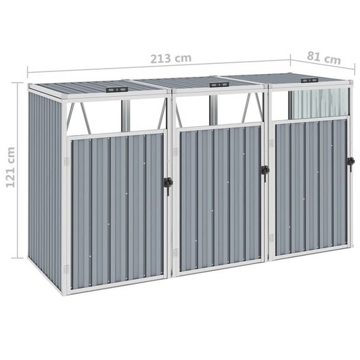 Triple Garbage Bin Shed Grey 213x81x121 cm Steel