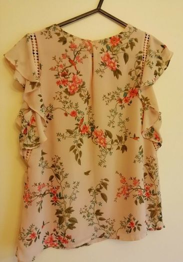 FREE POST New Look Pink Floral Top Blouse With Birds UK 8 EU 36 Excellent Condition