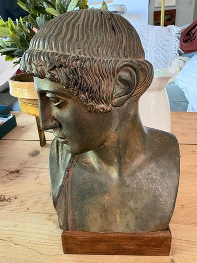 Vintage Ceramic Bronzed/ Verdigris Head Of Apollo