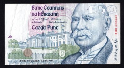 1999 Ireland IR50 Douglas Hyde Banknote Series C. Note issued 19/03/99. Serial number ZMR092682