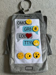 Mobile phone costume with Velcro emojis