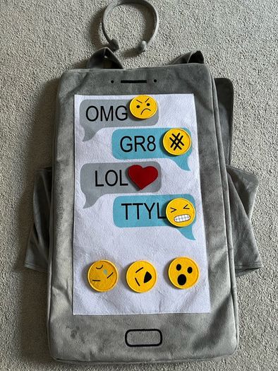 Mobile phone costume with Velcro emojis