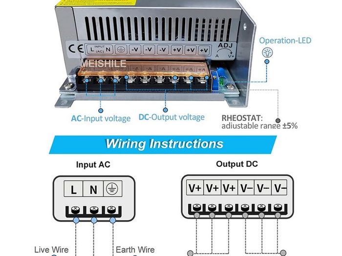 Meishile 60V 20A 1200W DC Switching Power supply Adapter PSU AC-DC 60Volt Industrial Transformer Converter