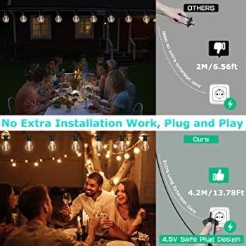 15M/49FT Romote Control Outdoor String lights Mains Powered with 25LED Shatterproof Bulbs, 8 Modes Waterproof Garden String Lights for Indoor Outside Wedding Patio Party (FREE POSTAGE)