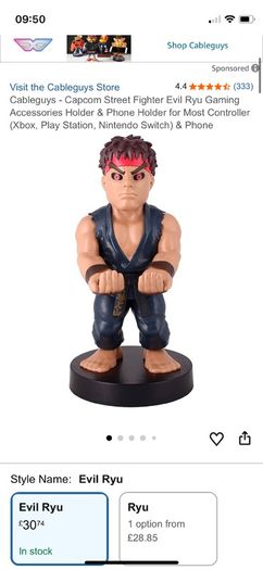 Cableguys Street Fighter Evil Ryu Gaming Controller and Phone Holder Stand Figure