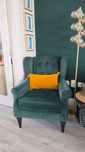 Sherlock Bottle Green Velvet Next Armchair