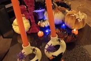 2 x halloween candlesticks and candles