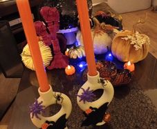 2 x halloween candlesticks and candles