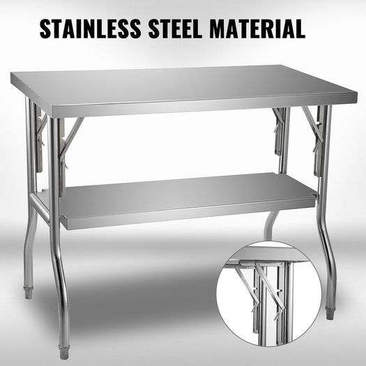 Single-Shelf Professional Stainless Steel Open Kitchen Folding Work Prep Tables Easy Storage for Home Commercial