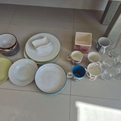 Plates, cups and glasses