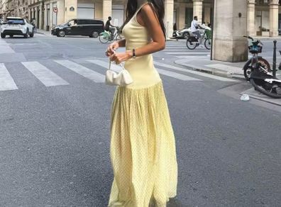 Yellow polka dress /midi / S/ new