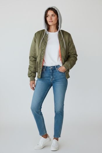 Vintage Y2K Style Bershka MA-1 Bomber Jacket XL Khaki Orange Lined Oversized Streetwear
