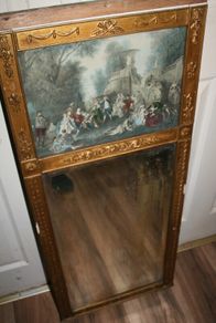 Antique Petite 19th Century French Gilt Trumeau Mirror, 1880s 40" x 17"