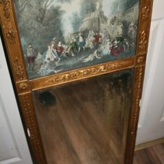 Antique Petite 19th Century French Gilt Trumeau Mirror, 1880s 40" x 17"