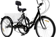 Tricycle for Adults, 24 Inch Bicycle with Basket, Tricycle Bicycle with LED Light, 3 Wheels, 7-Speed Gear, 120 kg Load Capacity