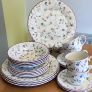 Set of 20 pcs Vintage Staffordshire Oakwood Floral with Burgundy Rim England Image 5
