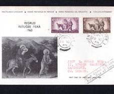 1960 Ireland World Refugee Year Commemorative Stamps First Day Cover (FDC) with Dun Laoghaire stelle cancel