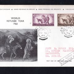 1960 Ireland World Refugee Year Commemorative Stamps First Day Cover (FDC) with Dun Laoghaire stelle cancel