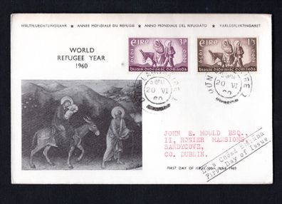 1960 Ireland World Refugee Year Commemorative Stamps First Day Cover (FDC) with Dun Laoghaire stelle cancel
