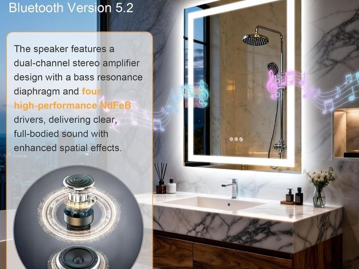 LED Bathroom Mirror 60x80cm Bluetooth Antifog Dual LED Light Memory Function