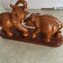 Hand Carved Wooden Elephants Fighting Elephants Vintage Wood Statue Sculpture Image 6