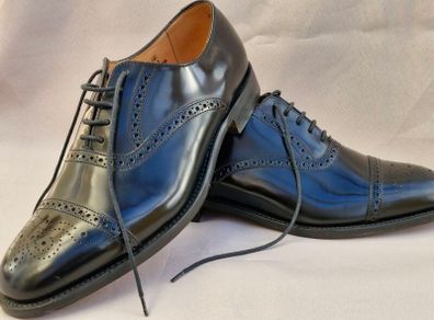 Loake Oban - Black Polished Leather Semi Brogue Size 8.5