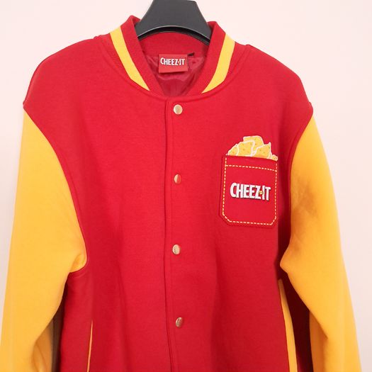 Spreadshirt Cheez It Red Yellow Varsity Bomber Jacket Size M