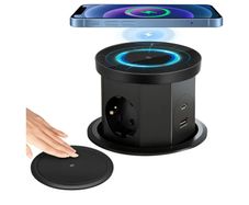 Worktop Socket with 3 Sockets with 1 USB C 1 USB A Retractable Table Socket with Wireless Charger