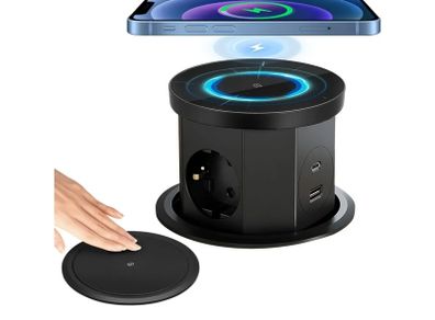 Worktop Socket with 3 Sockets with 1 USB C 1 USB A Retractable Table Socket with Wireless Charger