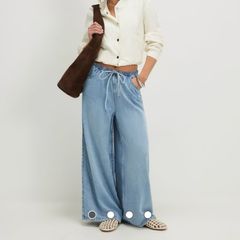 River Island Light Blue Wide Leg Pyjama Style Drawstring Jeans - Size 10 Short