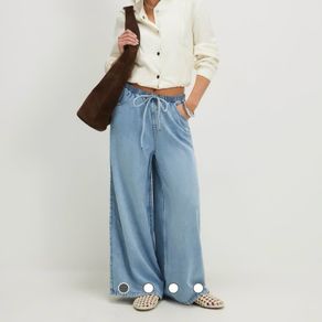 River Island Light Blue Wide Leg Pyjama Style Drawstring Jeans - Size 10 Short